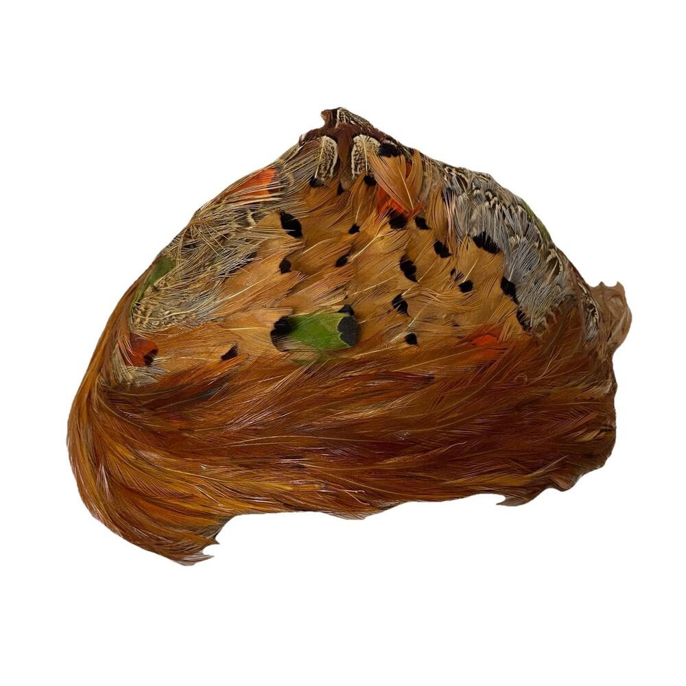 VTG Womens Genuine PHEASANT FEATHER Mid-Century Fascinator Hat Flapper Art Deco